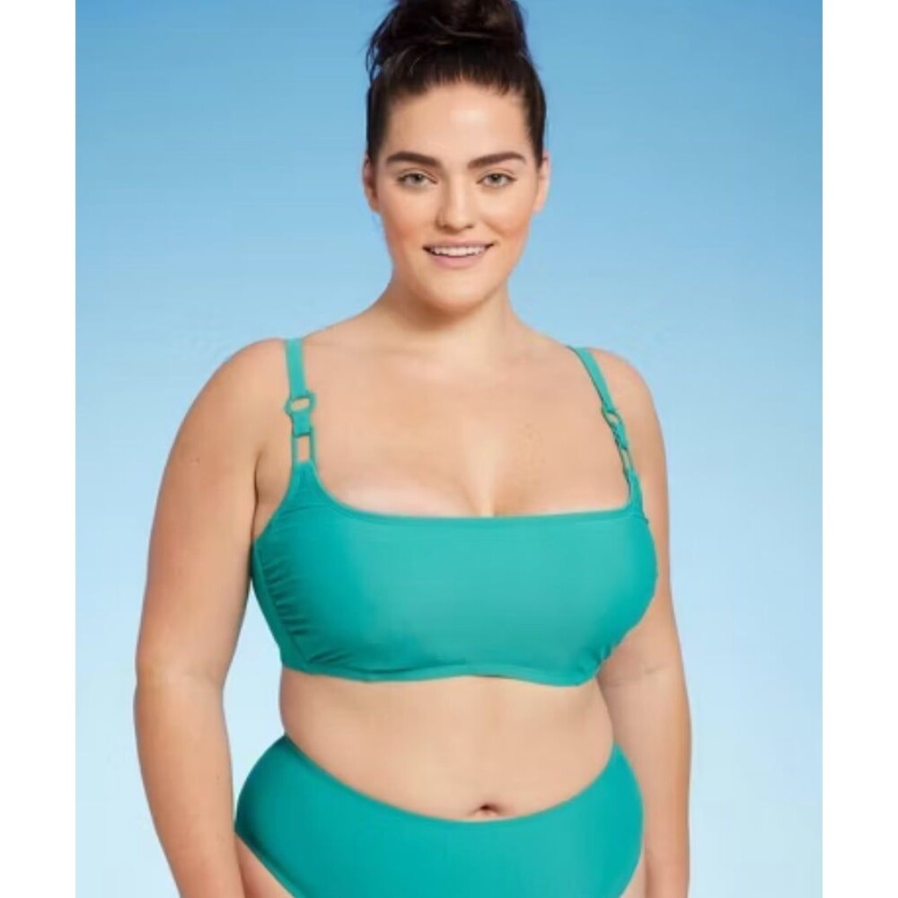NWT Shade & Shore Teal Green Ring Detail Hidden Underwire Bikini Top